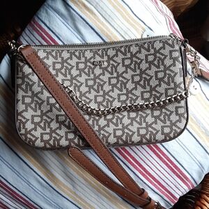 DKNY Silver and Brown Patterned Shoulder Bag